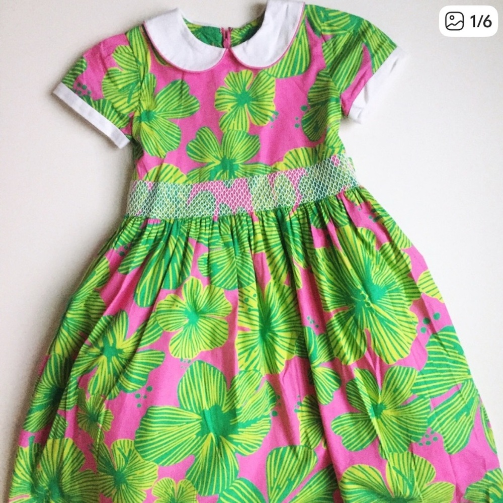 Lilly Pulitzer Girls 6x Easter Dress Floral Peter Pan Collar 100% Cotton